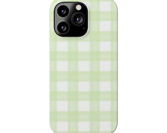Gingham Slim Phone Case | Green Preppy Girly Protective Durable Case for iPhone | Gifts for Her