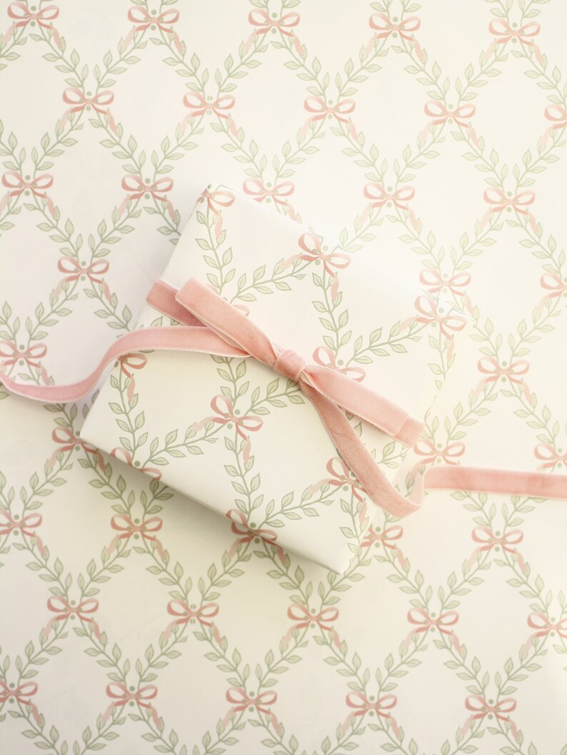 baby pink bows pretty girly gift wrapping paper valentines day gift for her pretty pink paper birthday gift preppy
