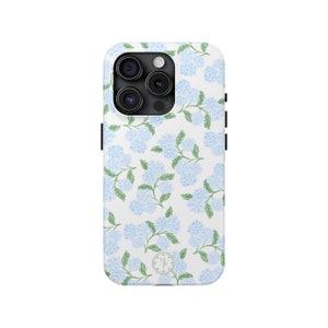 Hydrangea Phone Case | Blue Green Preppy Girly Protective Durable Case for iPhone | Gifts for Her