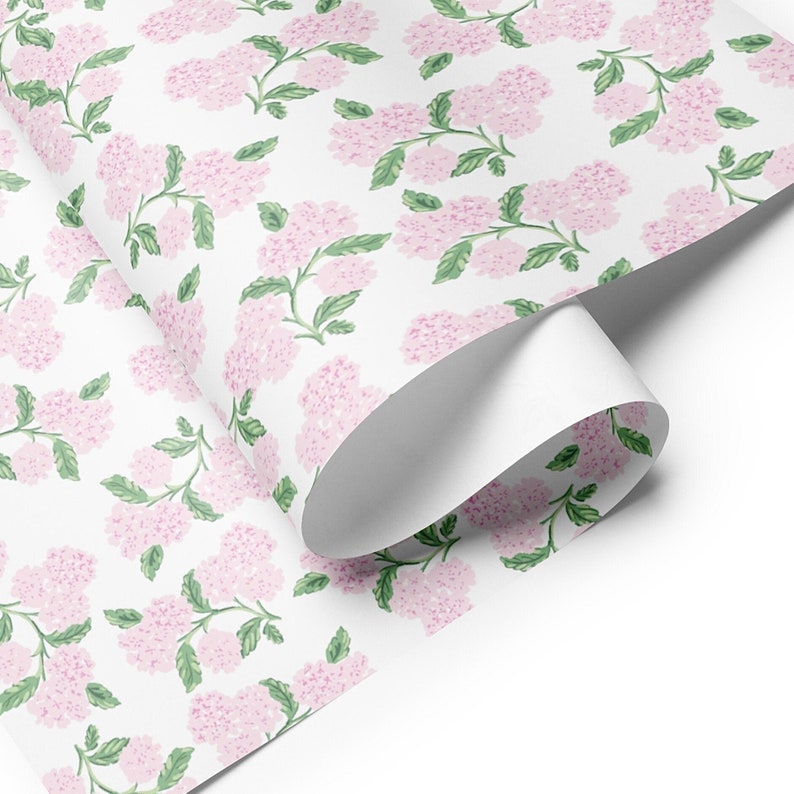 Hydrangea Wrapping Paper Pink Floral Girly Preppy Gift Wrap Baby Shower, Wedding, Bridal, Birthday Party, Easter, Spring, Mothers Day image 2