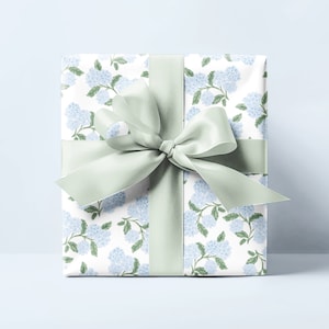 Blue Hydrangea Floral Wrapping Paper: Elegant Gift Wrap by Maddenly Paperie