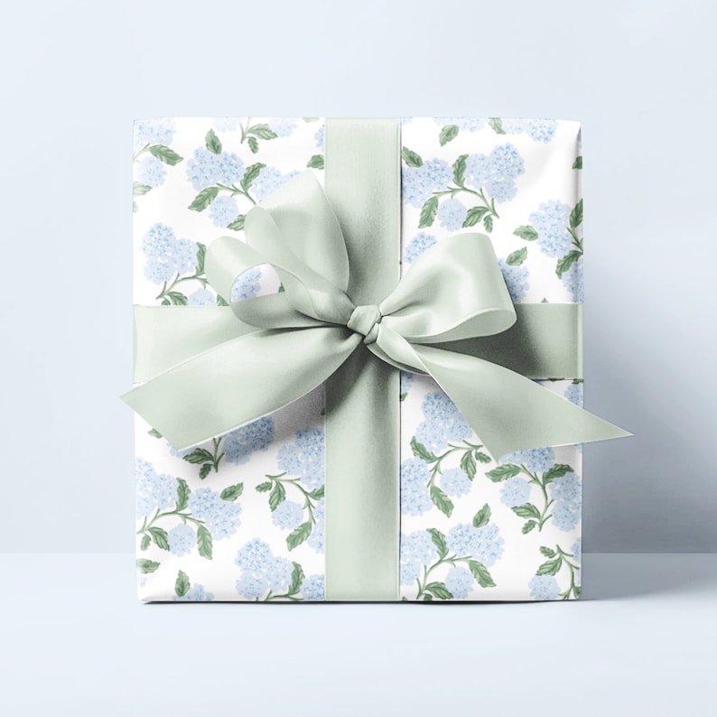 blue hydrangeas wrapping paper floral and pretty Baby Blue Hydrangeas Wrapping Paper, Floral Girly Preppy Gift Wrap (Baby Shower, Wedding, Bridal, Birthday Party, Valentines)