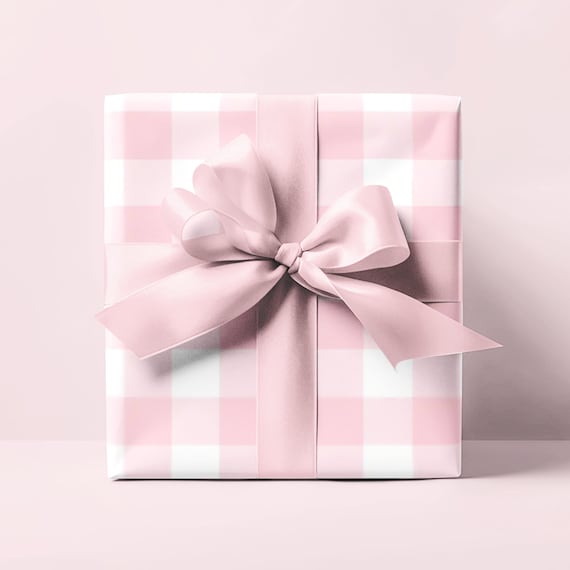Pink Gingham Gift Wrap: Preppy Checkered Paper Wrapping Paper | Maddenly Paperie