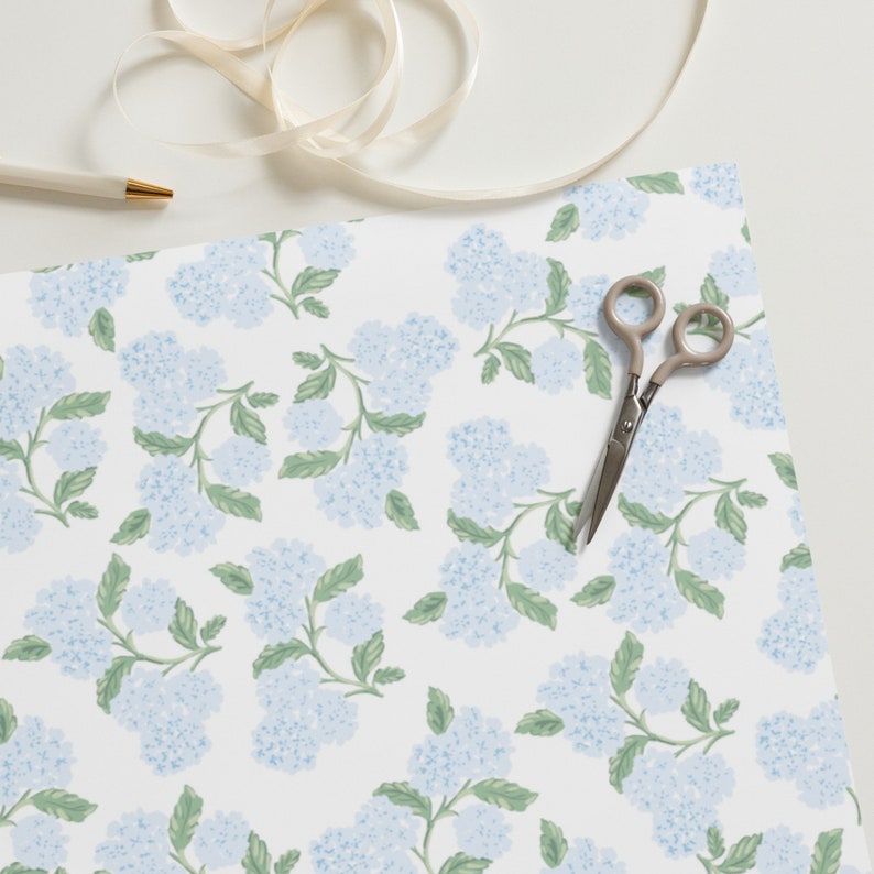 blue hydrangeas wrapping paper floral and pretty Baby Blue Hydrangeas Wrapping Paper, Floral Girly Preppy Gift Wrap (Baby Shower, Wedding, Bridal, Birthday Party, Valentines)