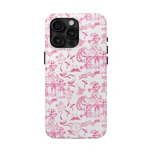 Chinoiserie Tough Phone Case | Pink Preppy Girly Protective Durable for iPhone