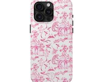 Chinoiserie Tough Phone Case | Pink Preppy Girly Protective Durable for iPhone