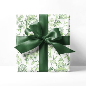 French Toile Green Chinoiserie Wrapping Paper