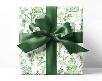 French Toile Green Chinoiserie Wrapping Paper