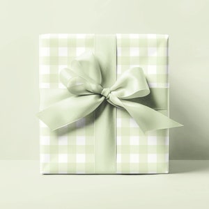 Gingham Gift Wrap - Green Plaid Preppy Paper for Baby Showers, Birthdays, Weddings