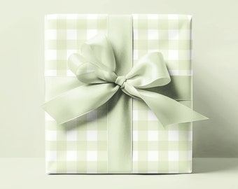 Gingham Gift Wrap - Green Plaid Preppy Paper for Baby Showers, Birthdays, Weddings