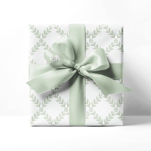 Trellis Wrapping Paper - Greenery Lattice Preppy Grandmillennial Gift Wrap for Birthdays, Showers, All Occasions