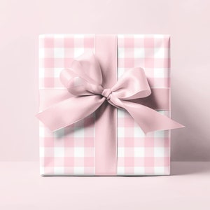 Gingham Gift Wrap - Pink Checkered Plaid Preppy Paper for Baby Showers, Birthdays, Weddings