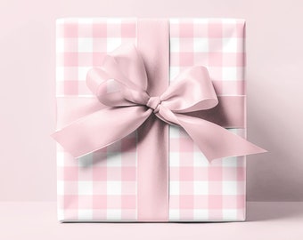 Gingham Gift Wrap - Pink Checkered Plaid Preppy Paper for Baby Showers, Birthdays, Weddings