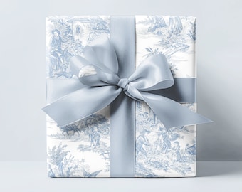 French Blue Toile Gift Wrap | Elegant Wrapping Paper for All Occasions | Maddenly Paperie