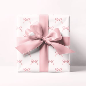 Pink Bows Contrast Wrapping Paper Girly Preppy Gift Wrap Baby Shower, Birthday Party image 1