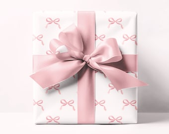 Pink Girly Bows Wrapping Paper | Preppy Pink Gift Wrap | Maddenly Paperie