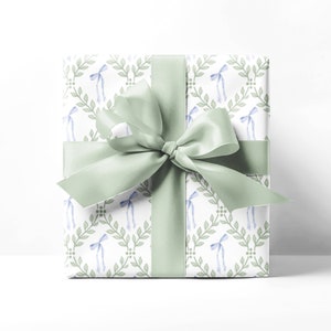 Trellis Bows Wrapping Paper - Greenery Lattice Blue Bows Girly Preppy Grandmillennial Gift Wrap