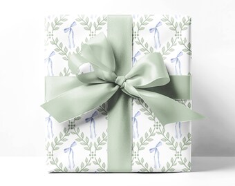 Trellis Bows Wrapping Paper - Greenery Lattice Blue Bows Girly Preppy Grandmillennial Gift Wrap