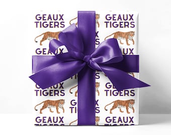 Geaux Tigers Wrapping Paper Roll Gift Wrap in White