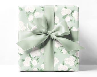 Hydrangeas Gift Wrap in Green | Floral Wrapping Paper | Maddenly Paperie