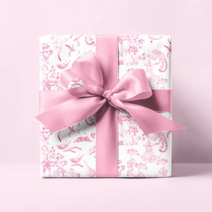 Chinoiserie Wrapping Paper | Pink Floral Girly Preppy Grand Millennial Gift Wrap | Baby Shower, Wedding, Bridal, Birthday Paper