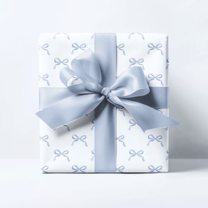 Blue Bows Wrapping Paper | Girly Preppy Gift Wrap | Baby Shower, Birthday