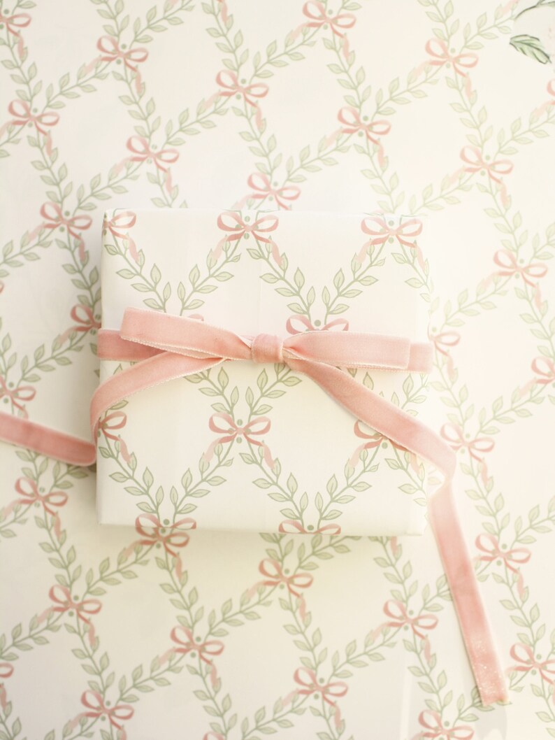 baby pink bows pretty girly gift wrapping paper valentines day gift for her pretty pink paper birthday gift preppy