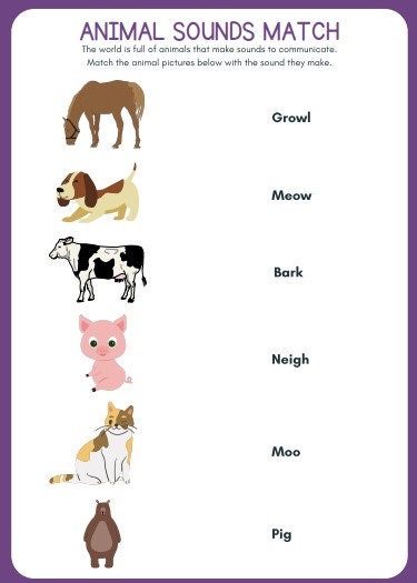 1 Printable Match the Animal Sound Worksheet for Pre - Etsy 1 Printable Match the Animal Sound Worksheet for Pre - Etsy