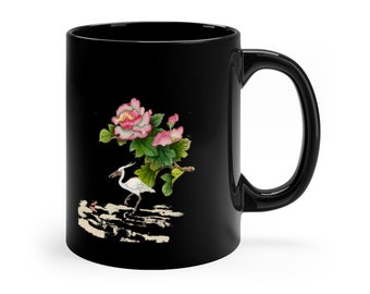 Chinese coffee mug.  Chinese coffee cup.  Japanese coffee cup, Japanese coffee mug.  Flower mug.  Flower and bird mug.  Bird mug. Mug.  Cup.