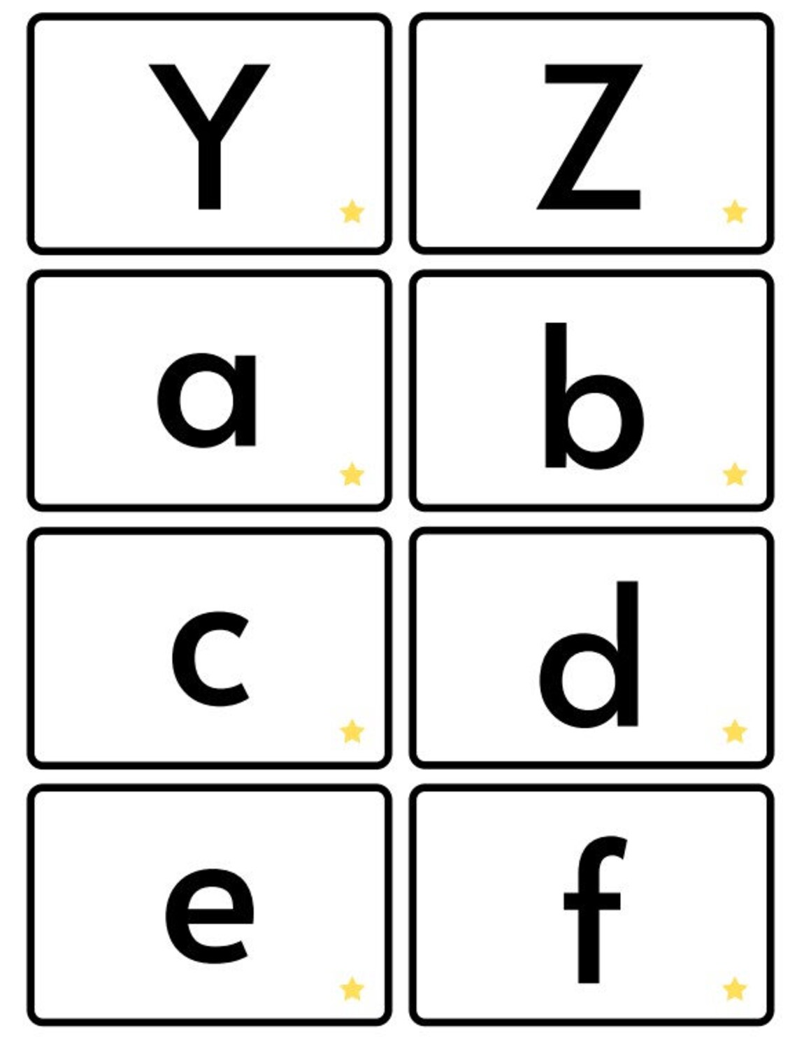 ABC Alphabet Printable Flashcards Upper Case Lower Case With Stars Etsy