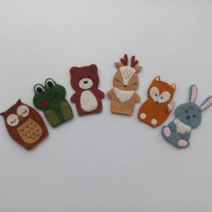 Handgemaakte wolvilten vingerpop - Bosdieren, set van 6 speelgoed