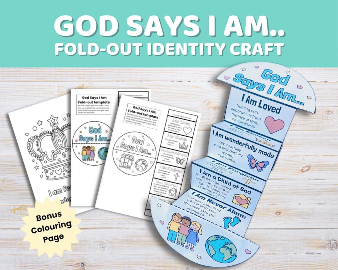God Says I Am Craft for Kids | Christian Identity Fold-out | Bible ...