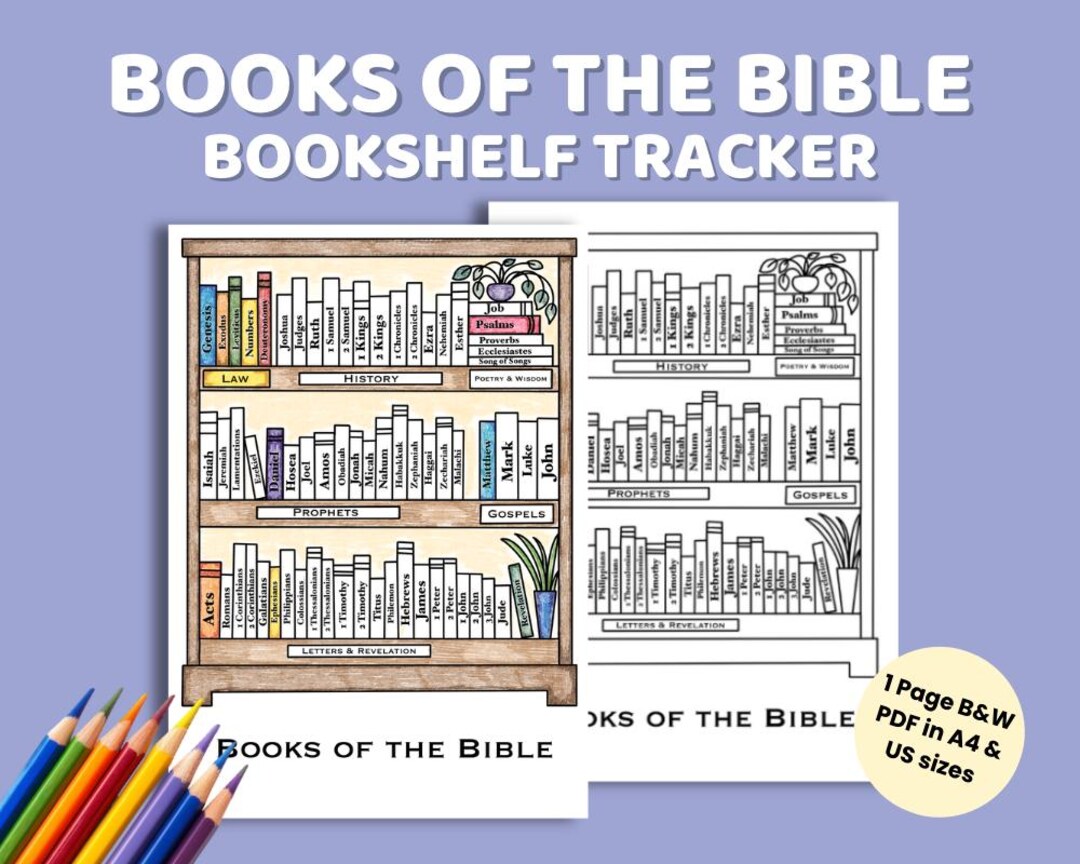 Books of the Bible Bookshelf Tracker | Coloring Page Progress Chart ...