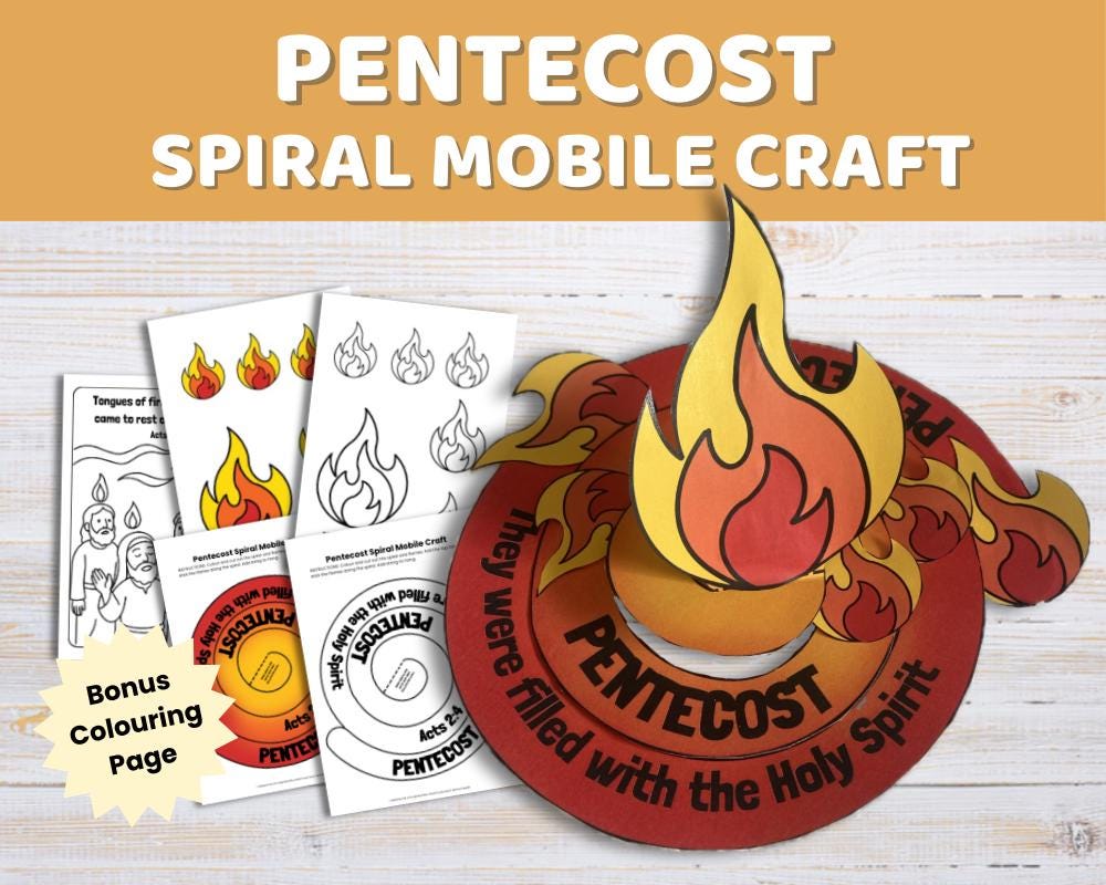 Pentecost Holy Spirit Fire Mobile Craft: Kids Bible Activity (digital ...