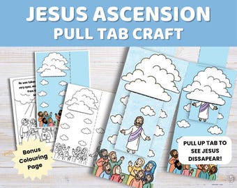 Jesus Ascension Craft für Kinder | Pull Tab Bibel-Aktivität | Sonntagsschule zum Ausdrucken