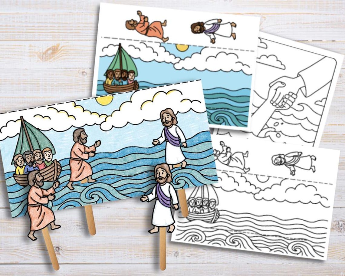 Jesus Walks on Water Craft for Kids | Moving Figures Bible Activity ...
