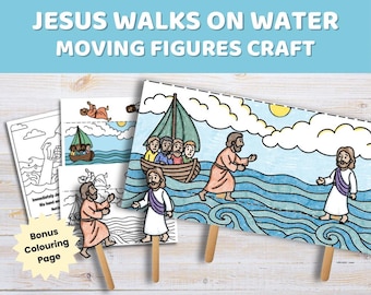 Lavoretto per bambini: Gesù cammina sull'acqua / Attività biblica con figure in movimento / Materiale stampabile per la scuola domenicale