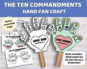 Ten Commandments Hand Fan Craft: Moses Exodus 20 Bible Activity (PDF)