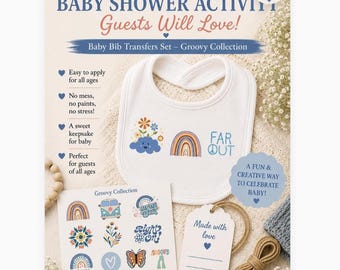 Baby Shower Onesie Decorating Station Kit – Boho Themed - 15 Ready-to-Press Transfers