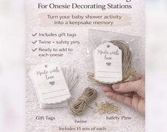Made with Love Gift Tag Sets for Baby Shower Onesie Decorating Stations