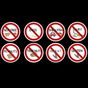 Food Allergy Stickers, Custom Food Allergy Design, Food Allergy Labels, No Peanuts Stickers, All 1 Design per Set.