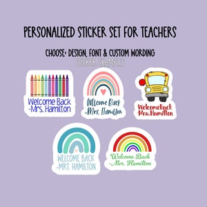 Adesivos de boas-vindas de volta à escola com nome do professor, presente de início de ano para alunos, adesivos personalizados com nome do professor