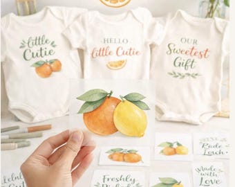 Citrus Little Cutie Baby Shower Onesie & Bib Decorating Station Transfers