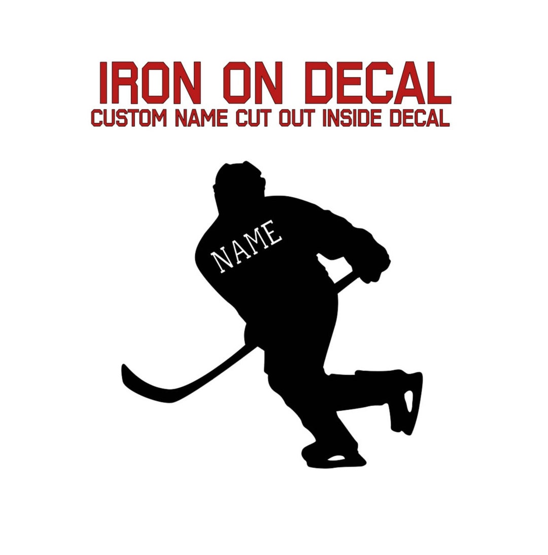Hockey Player With Name on Jersey Iron on Decal, Personalized Hockey Heat Transfer, Hockey