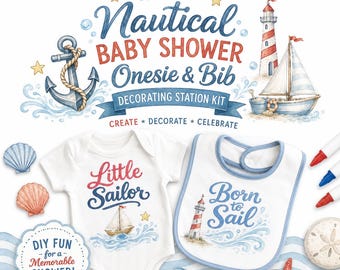 Decorate a Onesie Activity for Nautical Themed Baby Shower, Summer Baby Showers, Beach Baby