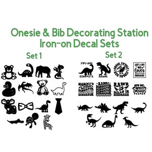 Onesie Station Activity for Baby Shower, Onesie Station Iron-ons, Onesie Heat Tranfers, Baby Bib Decals, Baby Shower Ideas, Baby Shower Gift