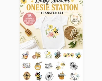 Bee Themed Baby Shower Onesie Decorating Station Kit – 15 Ready-to-Press Transfers