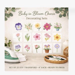 Baby in Bloom Baby Shower Flower Onesie Decorating Activity, Sets of 15 Transfers