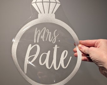 Adesivo termoadesivo con nome della sposa personalizzato, pronto da stampare, glitter o codice esadecimale per il trasferimento del colore del matrimonio, anello della signora