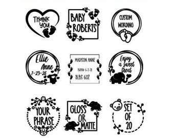 Personalisierte Babyparty Aufkleber: Glanzpapier Danke